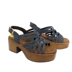 House Of Harlow 1960 Georgia Platform Wedge Sandal In Denim Blue Leather